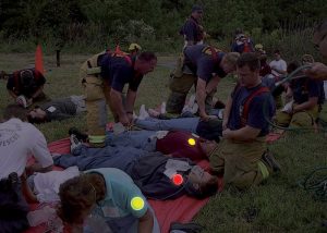 Marking out victims with colored light beacons for medical triage