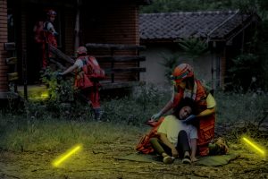 Marquage de zones par pompier en opération de secours SD