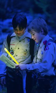 Schoolchildren evacuation ready with glow sticks