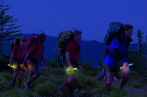 glow stick hiking at night