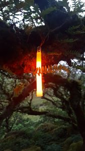 log cabin lighting with Cyalume light stick