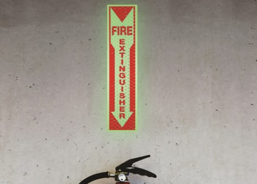 fire extinguisher retro reflective and photoluminescent panel