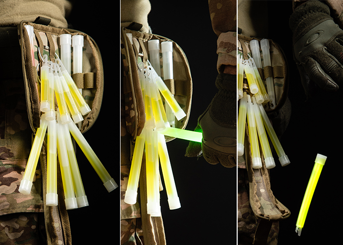 bundle of Cyalume lightsticks with sticks activated
